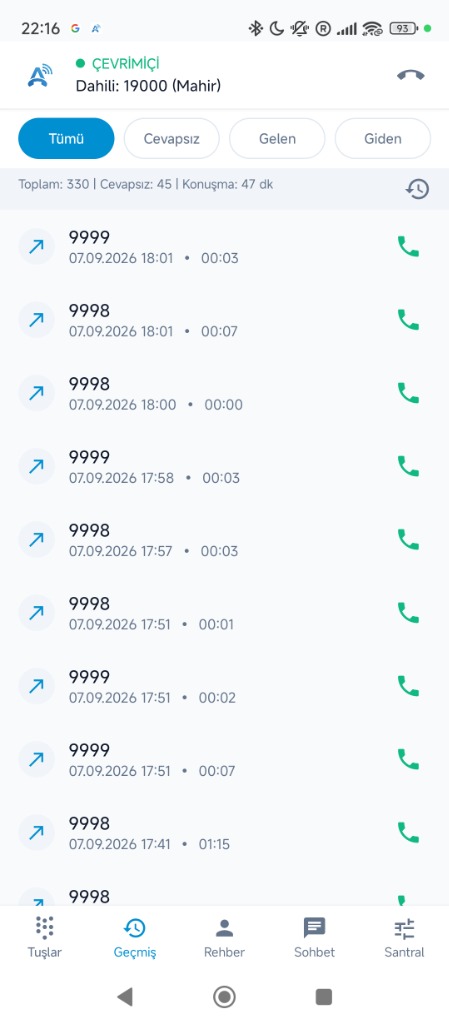 Android uygulaması: arama geçmişi